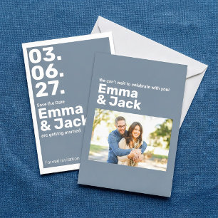 Moderne Blue Vertical Date Hochzeit Save The Date