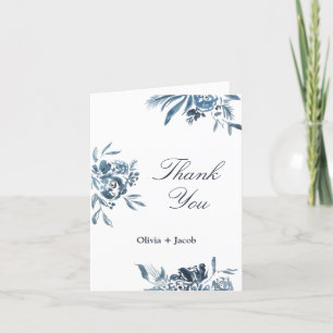 Moderne Blue Watercolor Blume Hochzeit Vielen Dank Dankeskarte
