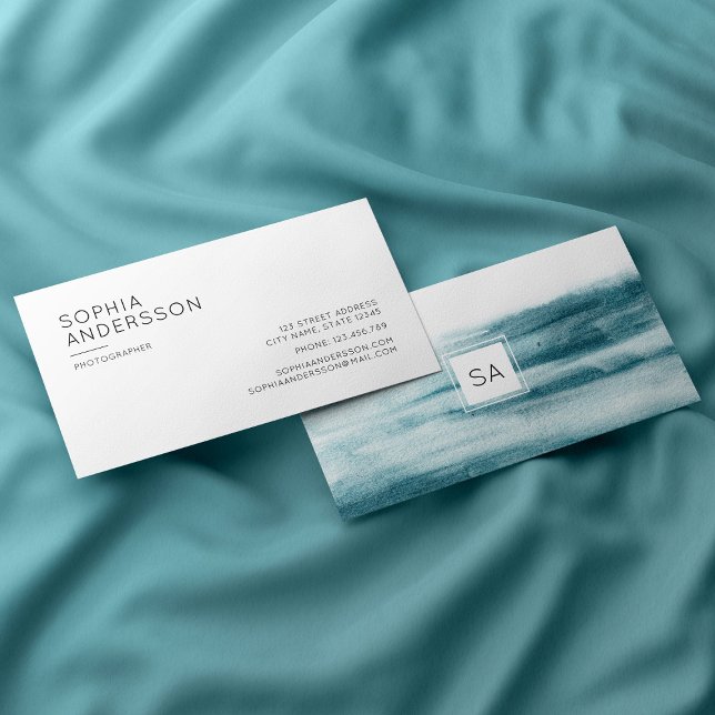 Moderne Blue Watercolor Ocean Business Card Visitenkarte (Von Creator hochgeladen)