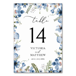 Moderne Blue Watercolor Tischnummer Cards
