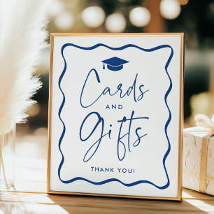 Moderne Blue Wavy Abschluss Cards und Geschenke Poster