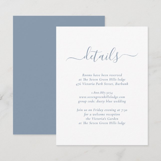 Moderne Blue Wedding Card Begleitkarte (Vorne/Hinten)