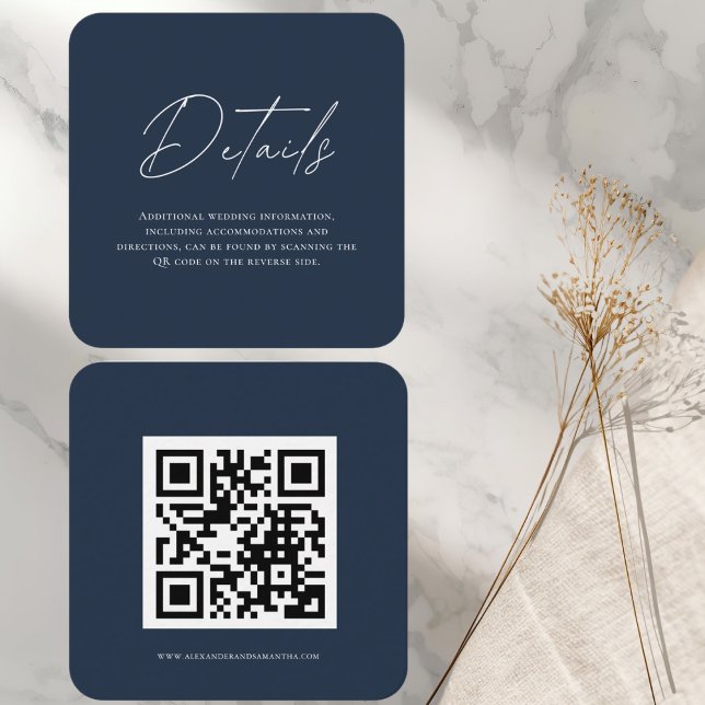Moderne Blue Wedding Details Card mit QR Code Begleitkarte (Von Creator hochgeladen)