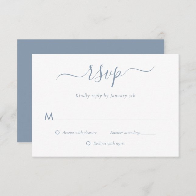 Moderne Blue Wedding RSVP Cards (Vorne/Hinten)