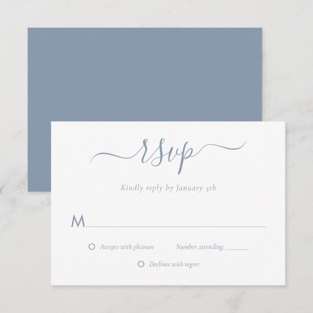 Moderne Blue Wedding RSVP Cards Karte (Vorne/Hinten)