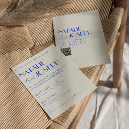 Moderne Blue Whimsical French Retro QR Code Hochze Einladung