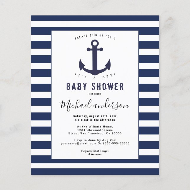 Moderne Blue White Boy Baby Dusche Einladung Flyer (Vorne)