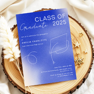 Moderne Blue White Gradient Graduation Party Einladung