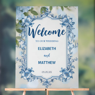 Moderne Blue & White Overlay Blume Hochzeit Acrylschild