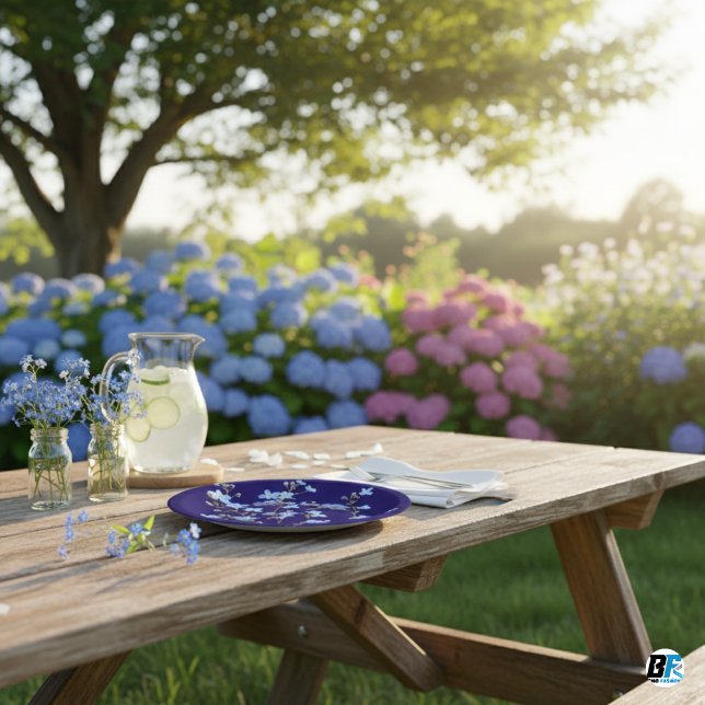 Moderne Blue Wildblume Garden Grüne Babydusche Pappteller (Von Creator hochgeladen)