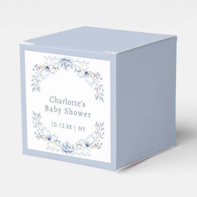 Moderne Blue Winter Floral Baby Dusche Geschenkschachtel (Vorderseite)