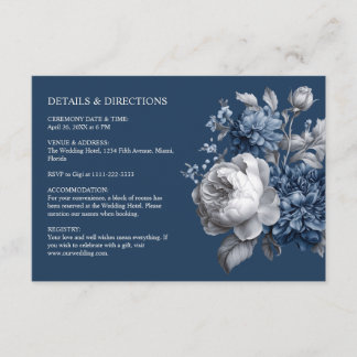 Moderne Blues & Graublütenhochzeit Begleitkarte
