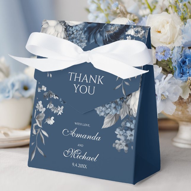 Moderne Blues & Graublütenhochzeit Geschenkschachtel (Modern Blues & Gray Floral Wedding Favor Boxes)