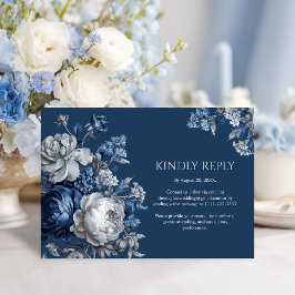 Moderne Blues & Graublütenhochzeit RSVP Karte