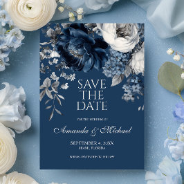 Moderne Blues & Graublütenhochzeit Save The Date