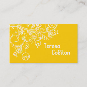 Moderne blühende Wirbel und Vögel gelb Visitenkarte