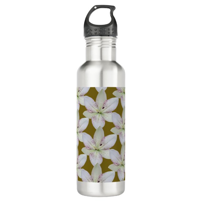 Moderne Blume aus Weißer Goldener Lilie Edelstahlflasche (Vorderseite)