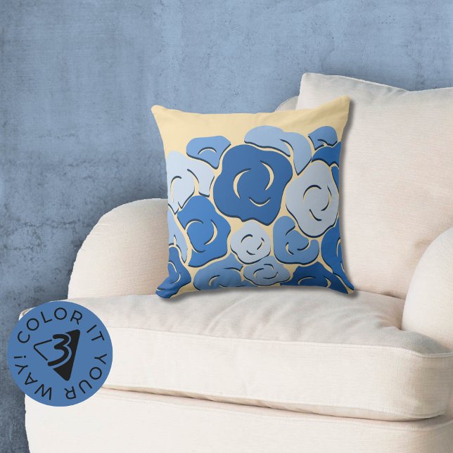 Moderne Blume Bed Blue & Yellow Kissen (Modern Stylized Flower Bed Blue & Yellow Throw Pillow, Color Customize)