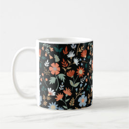Moderne Blume Blätter Black Orange Blue Floral Kaffeetasse