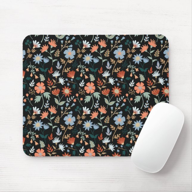 Moderne Blume Blätter Black Orange Blue Floral Mousepad (Mit Mouse)