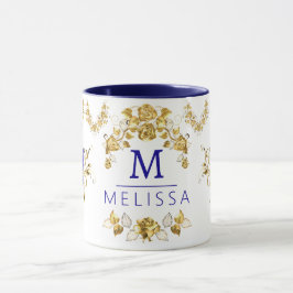 Moderne Blume Blau- und Goldschmetterlinge mit Mon Tasse