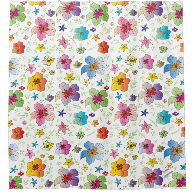 Moderne Blume Blumenmuster - Farbenfrohe Kunst Duschvorhang (Vorderseite)