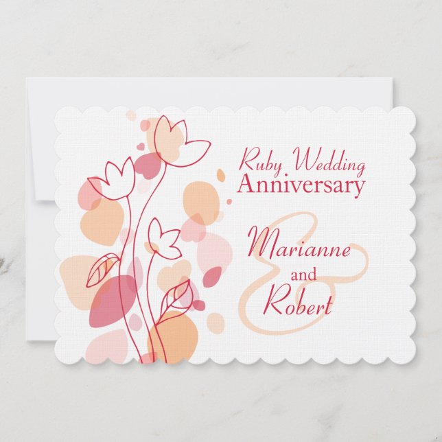 Moderne Blume Blütenblätter Rote Rupie Hochzeit ei Einladung (Vorderseite)