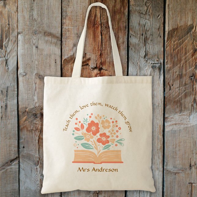 Moderne Blume Buchlehrer Danke Tragetasche (Modern Flower Book Teacher Thank You Gift Tote Bag)