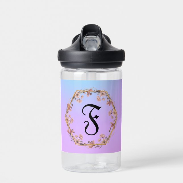 Moderne Blume des Farbverlaufs Monogramm Name Trinkflasche (Vorne)