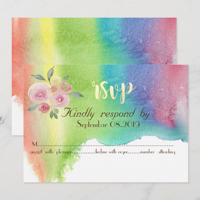 Moderne Blume für Wasserfarbensplash-RSVP Einladung (Vorne/Hinten)
