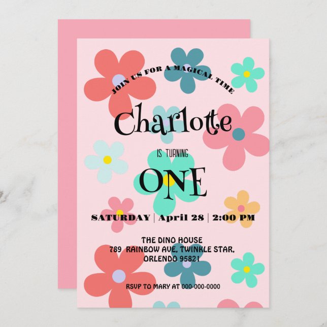 Moderne Blume Geburtstagsparty Save The Date (Vorne/Hinten)