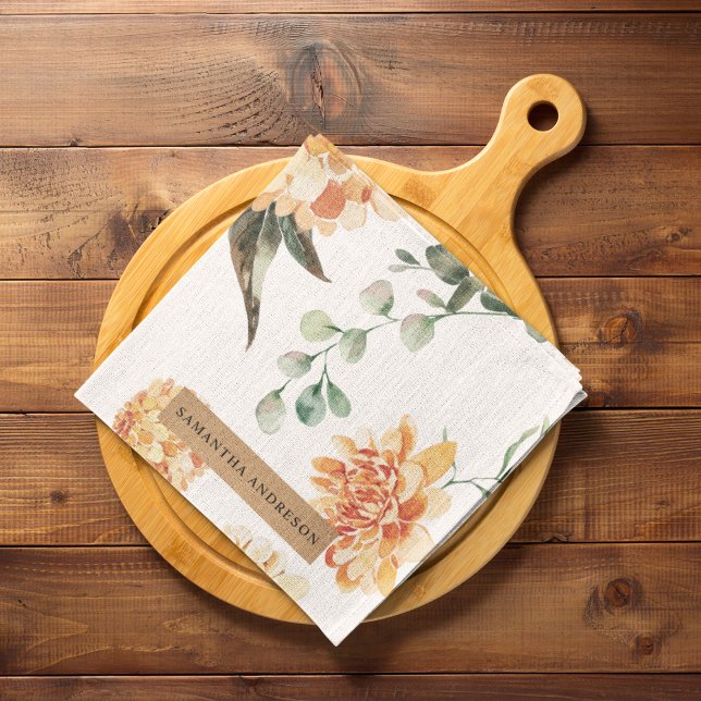 Moderne Blume Gelb & Kraft Personalisiertes Gesche Geschirrtuch (Von Creator hochgeladen)