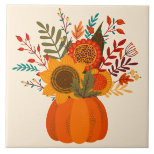 Moderne Blume im Herbst in Pumpkin Fliese