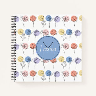 Moderne Blume-Linienzeichnungen mit Pastellfarben Notizbuch