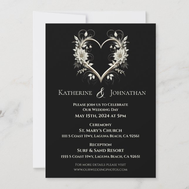 Moderne Blume mit einer Herzhochzeit Einladung (Vorderseite)