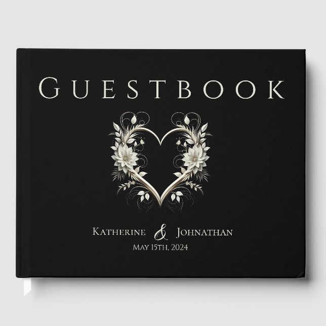 Moderne Blume mit einer Herzhochzeit Gästebuch (Vorderseite)