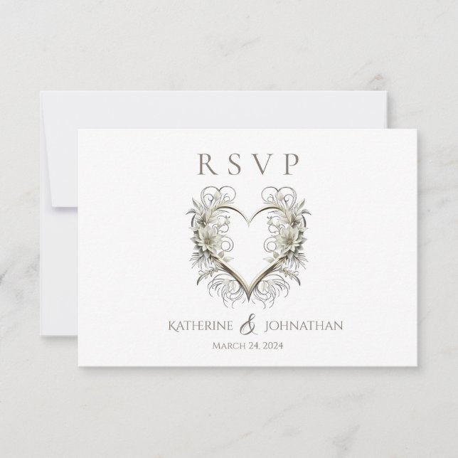 Moderne Blume mit einer Herzhochzeit RSVP Karte (Vorderseite)