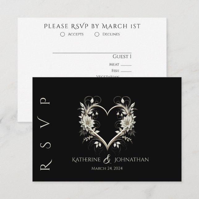 Moderne Blume mit einer Herzhochzeit RSVP Karte (Vorne/Hinten)
