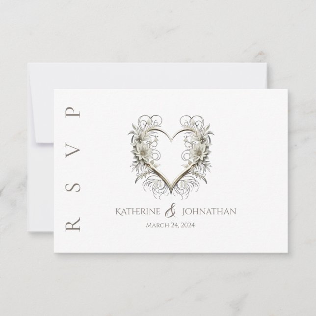 Moderne Blume mit einer Herzhochzeit RSVP Karte (Vorderseite)