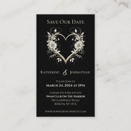 Moderne Blume mit Herz-Save the Date- Visitenkarte