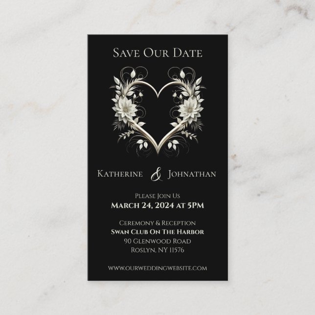 Moderne Blume mit Herz-Save the Date- Visitenkarte (Vorderseite)