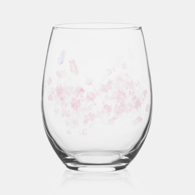 Moderne Blume mit Schmetterling Weinglas Ohne Stiel (Rückseite)
