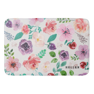 Moderne Blume mit Wasserfarben Muster Badematte