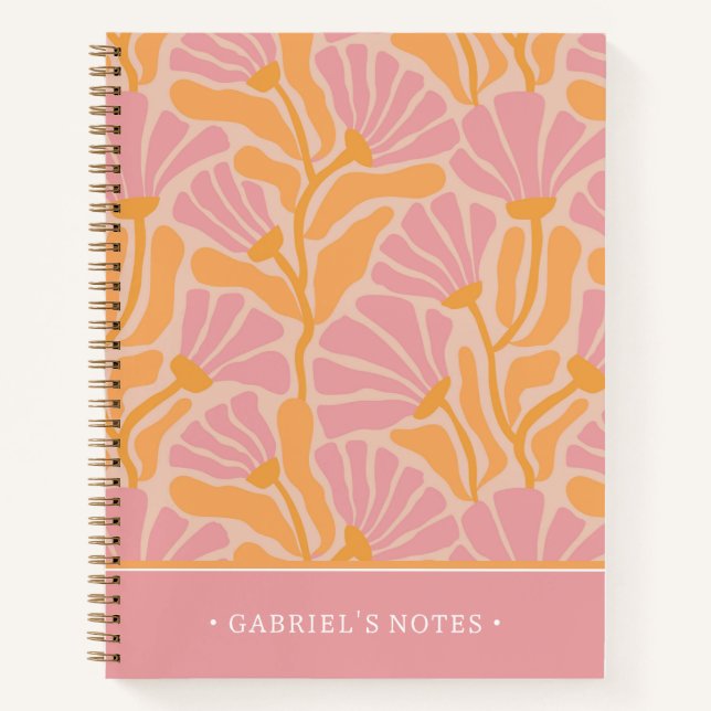Moderne Blume Mitte des Jahrhunderts | Name hinzuf Notizbuch (Vorderseite)