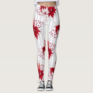 Moderne Blume Rot und Weiß Poinsettia Leggings