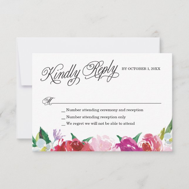 Moderne Blume RSVP Card mit individuellen Antworte (Vorderseite)