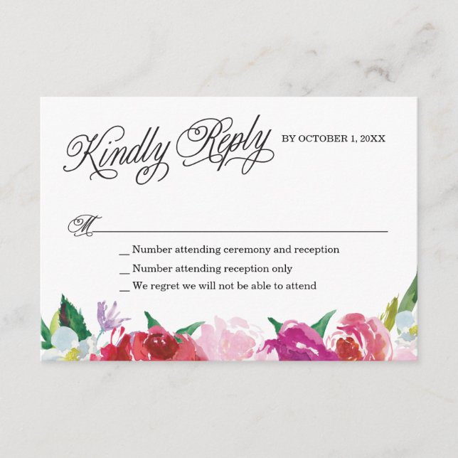 Moderne Blume RSVP Card mit individuellen Antworte (Vorderseite)