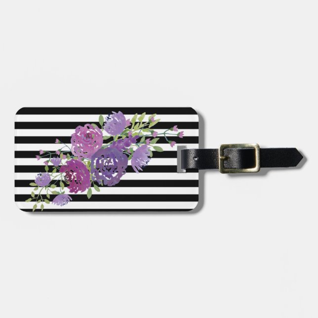 Moderne Blume, Schwarz-weiße Streifen Gepäckanhänger (Vorderseite horizontal)