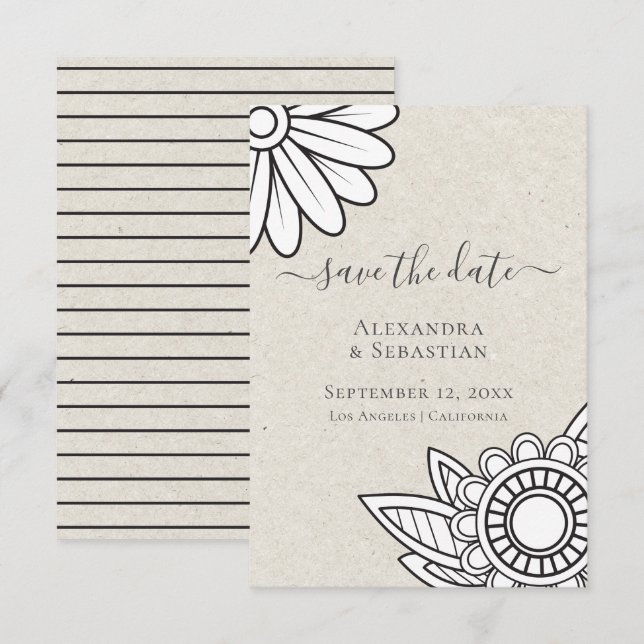Moderne Blume Typografie Save the Date Hochzeit Einladung (Vorne/Hinten)