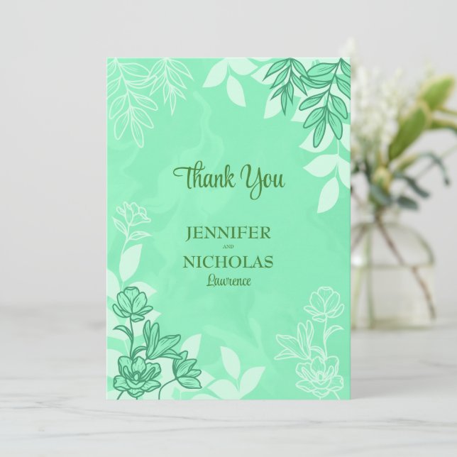Moderne Blume und Blätter für Hochzeiten Dankeskarte (Stehend Vorderseite)